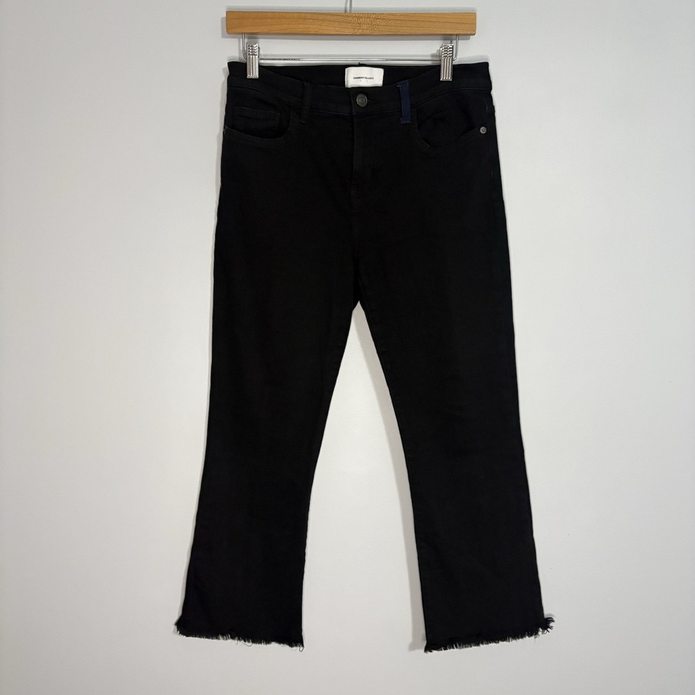 Current Elliott The Kick Cropped Straight Flare Jeans Size 29 Black Raw Hem EUC